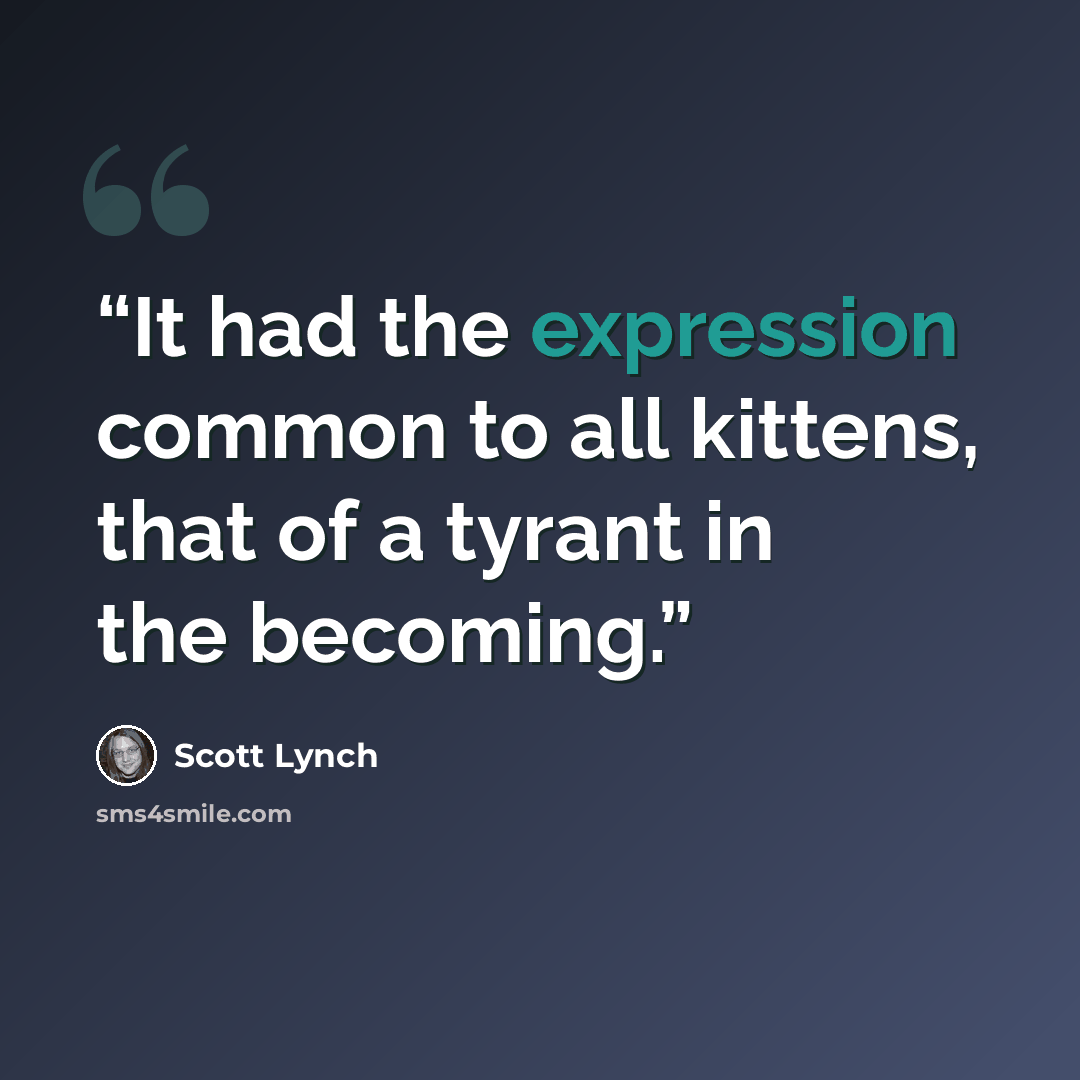 “It had the expression common to all kittens, that of a tyrant in the becoming.” quote by Scott Lynch