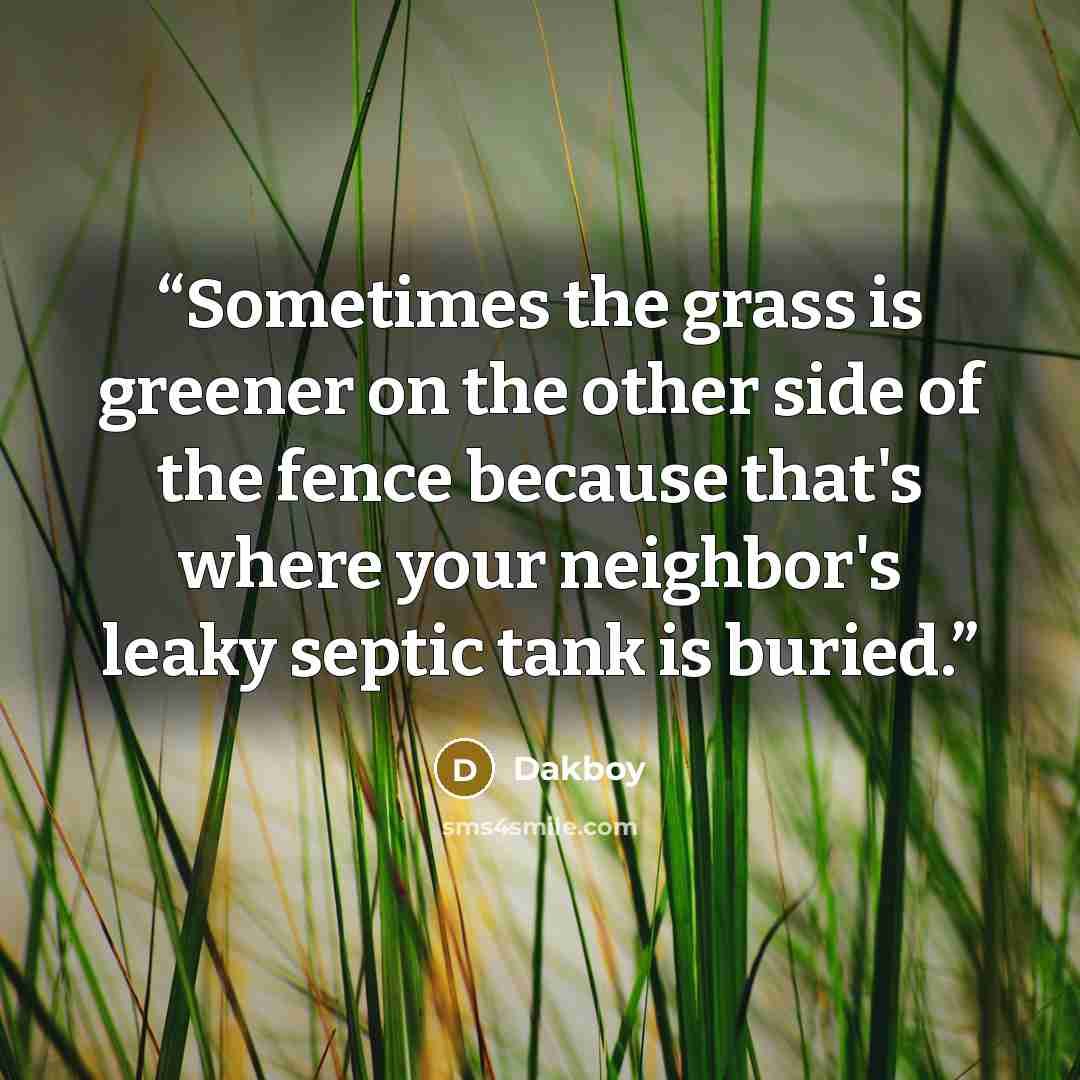 “Sometimes the grass is greener on the other side of the fence because that's where your neighbor's leaky septic tank is buried.” quote by Dakboy