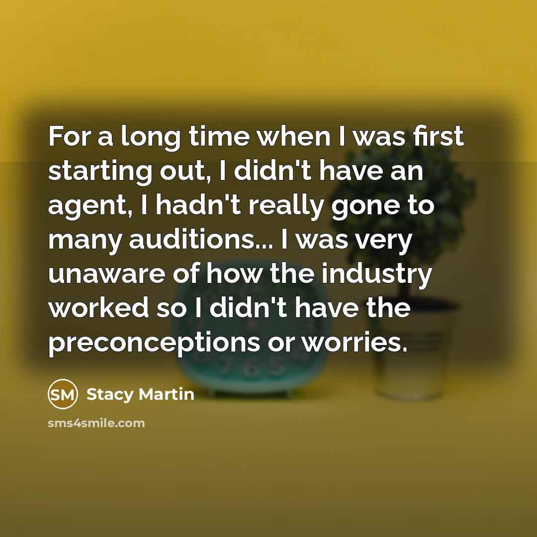 “For a long time when I was first starting out, I didn't have an agent, I hadn't really gone to many auditions... I was very unaware of how the industry worked so I didn't have the preconceptions or worries.” quote by Stacy Martin