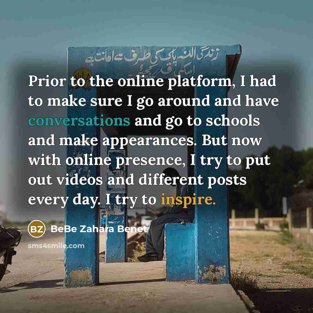 “Prior to the online platform, I had to make sure I go around and have conversations and go to schools and make appearances. But now with online presence, I try to put out videos and different posts every day. I try to inspire.” quote by BeBe Zahara Benet