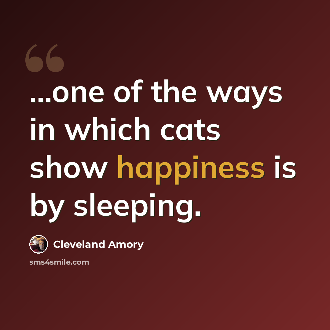 “...one of the ways in which cats show happiness is by sleeping.” quote by Cleveland Amory