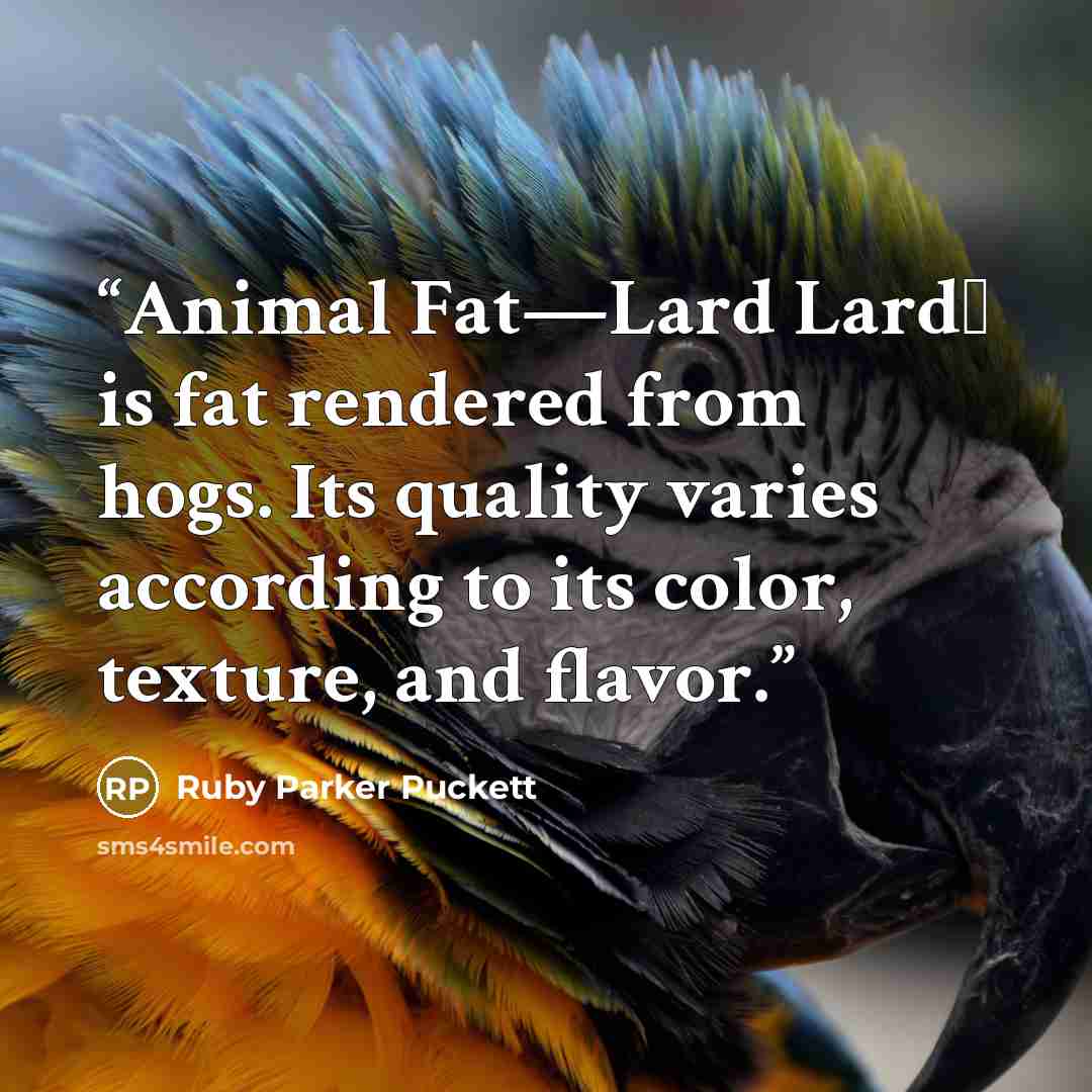 “Animal Fat—Lard LardΔ is fat rendered from hogs. Its quality varies according to its color, texture, and flavor.” quote by Ruby Parker Puckett