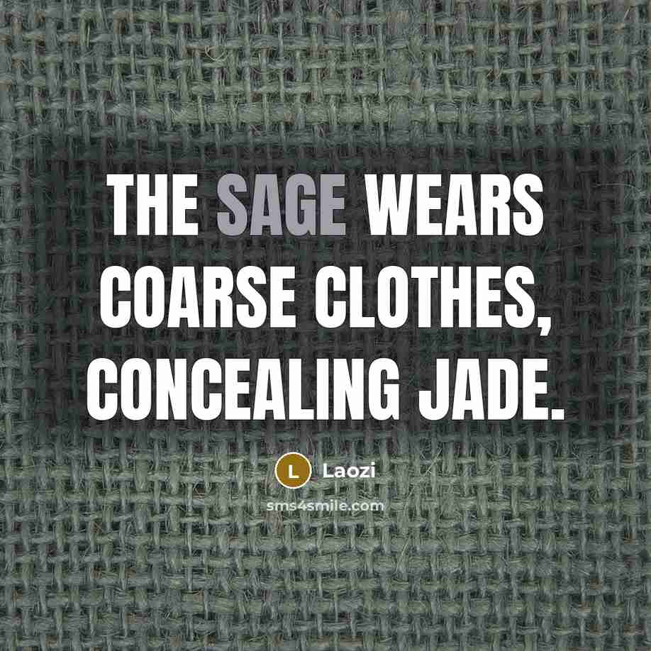 “The sage wears coarse clothes, concealing jade.” quote by Laozi