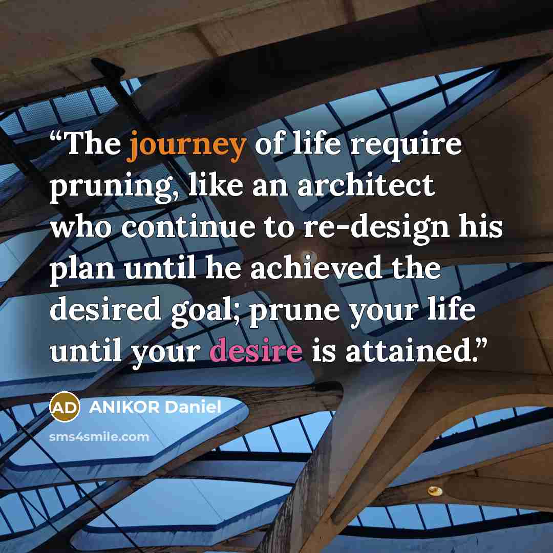 “The journey of life require pruning, like an architect who continue to re-design his plan until he achieved the desired goal; prune your life until your desire is attained.” quote by ANIKOR Daniel