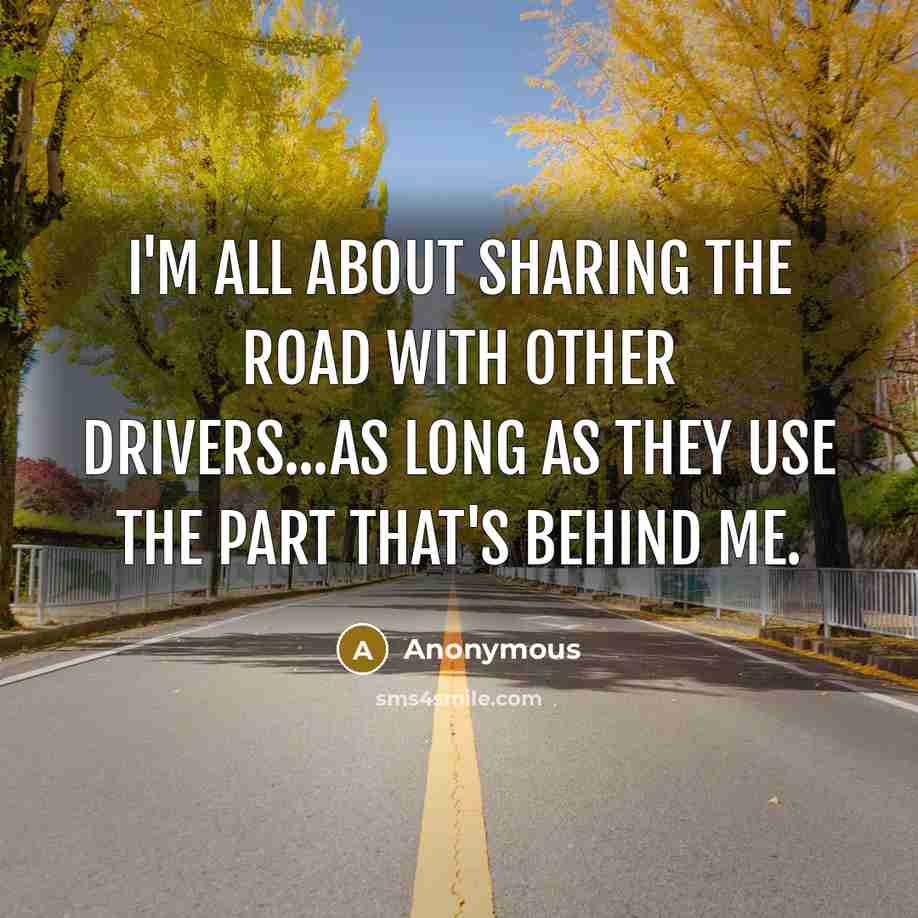 “I'm all about sharing the road with other drivers...as long as they use the part that's behind me.” quote by Anonymous