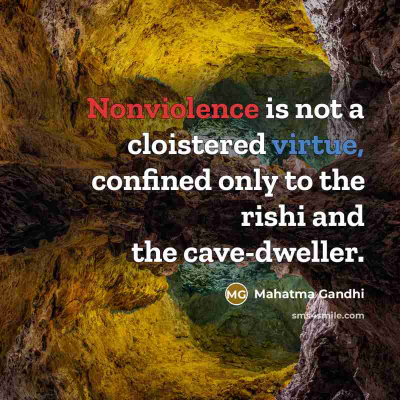 “Nonviolence is not a cloistered virtue, confined only to the rishi and the cave-dweller.” quote by Mahatma Gandhi