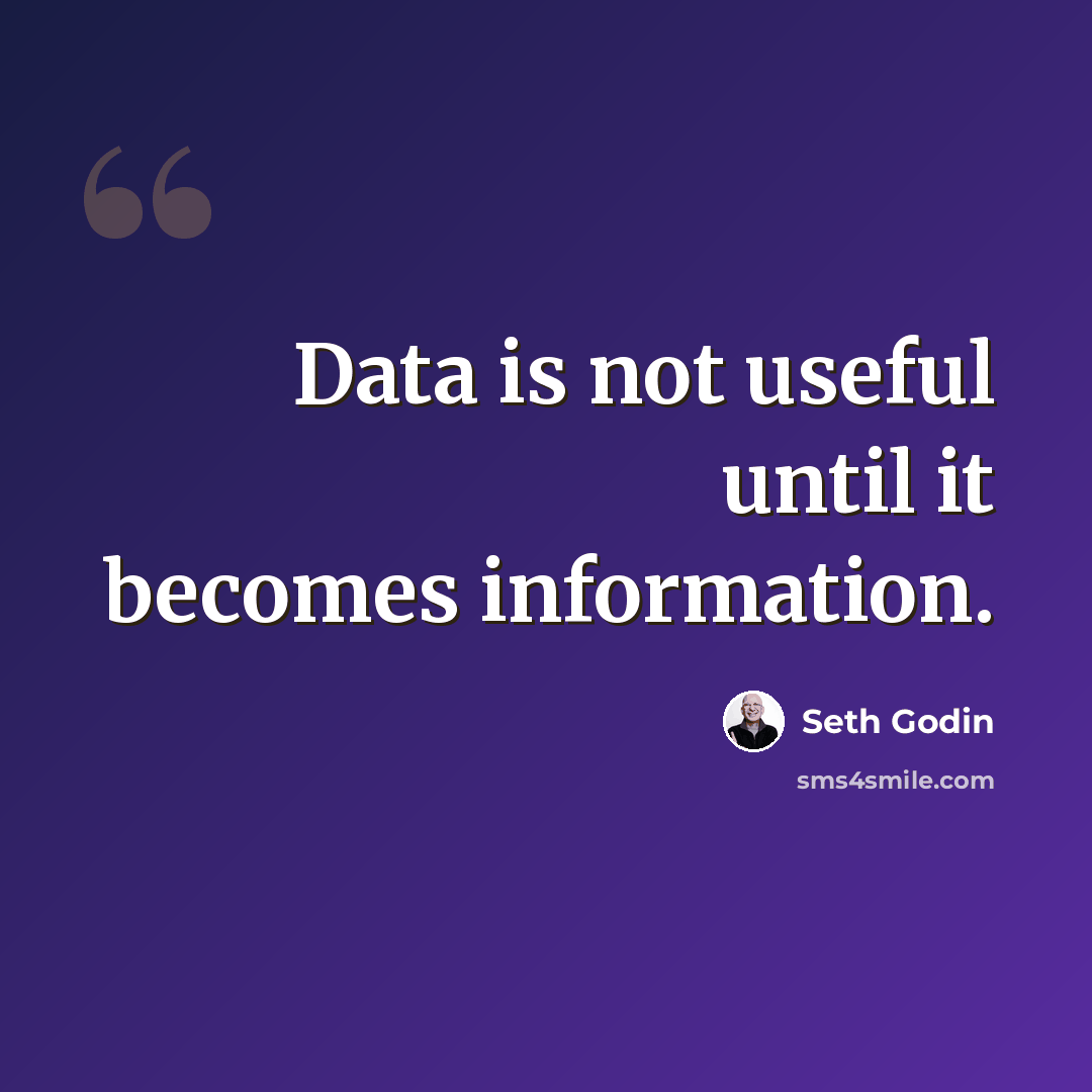 “Data is not useful until it becomes information.” quote by Seth Godin