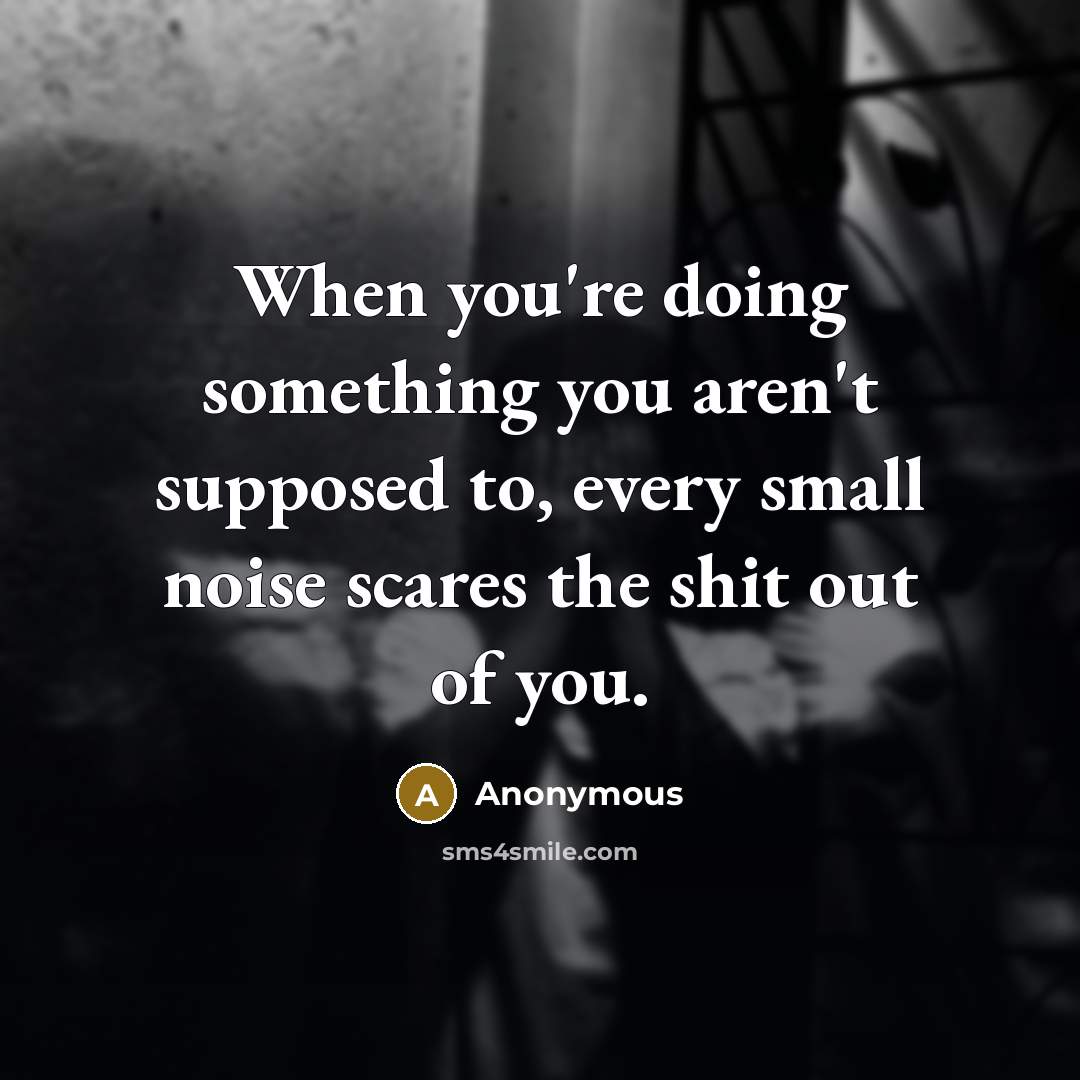 “When you're doing something you aren't supposed to, every small noise scares the shit out of you.” quote by Anonymous