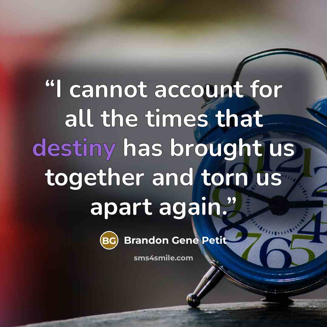 “I cannot account for all the times that destiny has brought us together and torn us apart again.” quote by Brandon Gene Petit