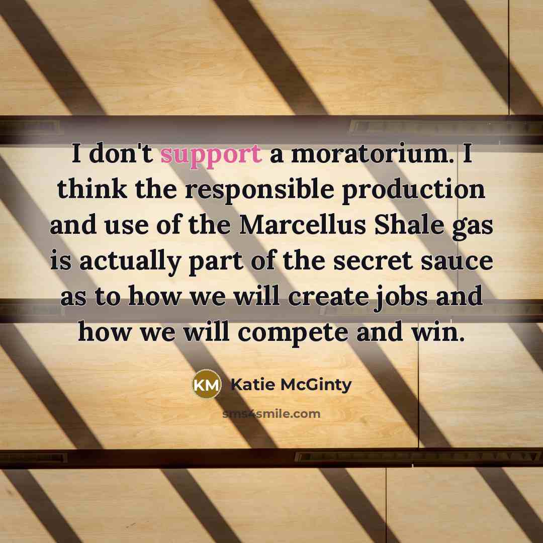 “I don't support a moratorium. I think the responsible production and use of the Marcellus Shale gas is actually part of the secret sauce as to how we will create jobs and how we will compete and win.” quote by Katie McGinty