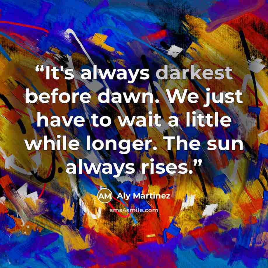 “It's always darkest before dawn. We just have to wait a little while longer. The sun always rises.” quote by Aly Martinez