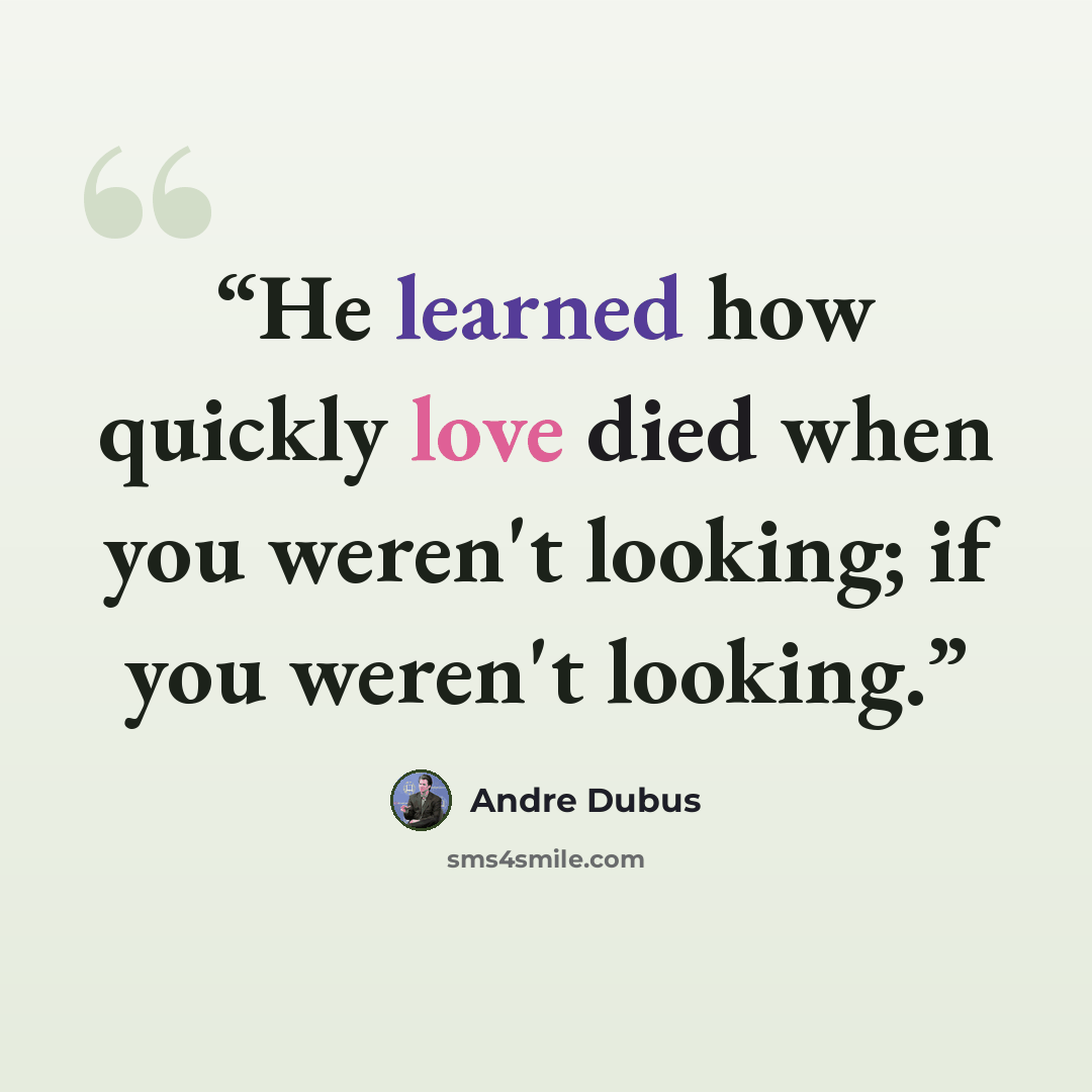 “He learned how quickly love died when you weren't looking; if you weren't looking.” quote by Andre Dubus