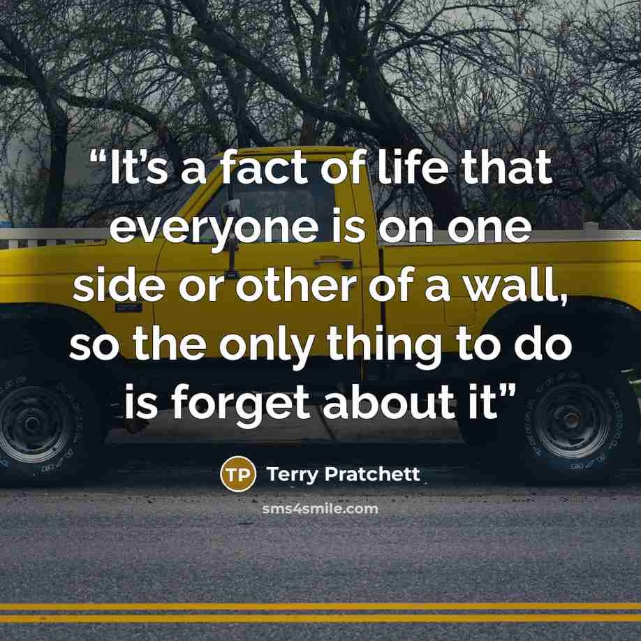 “It’s a fact of life that everyone is on one side or other of a wall, so the only thing to do is forget about it” quote by Terry Pratchett