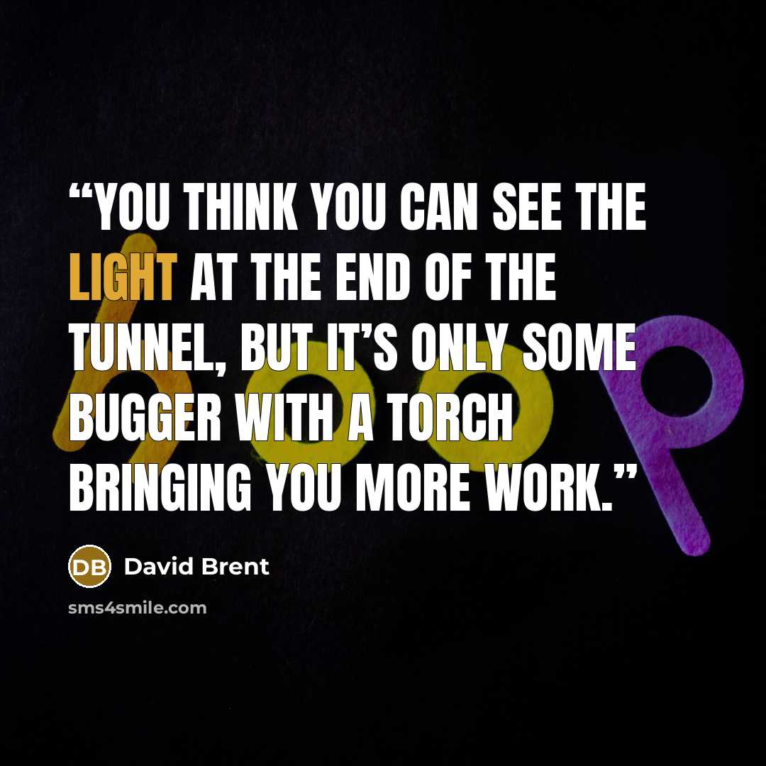 “You think you can see the light at the end of the tunnel, but it’s only some bugger with a torch bringing you more work.” quote by David Brent