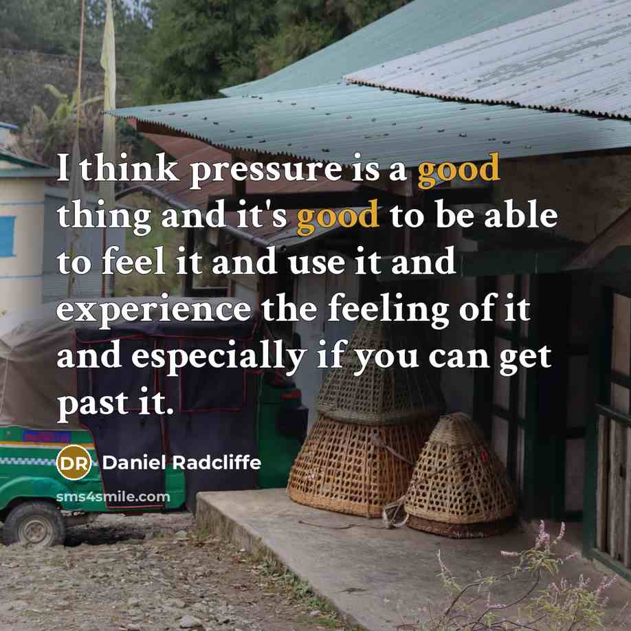 “I think pressure is a good thing and it's good to be able to feel it and use it and experience the feeling of it and especially if you can get past it.” quote by Daniel Radcliffe