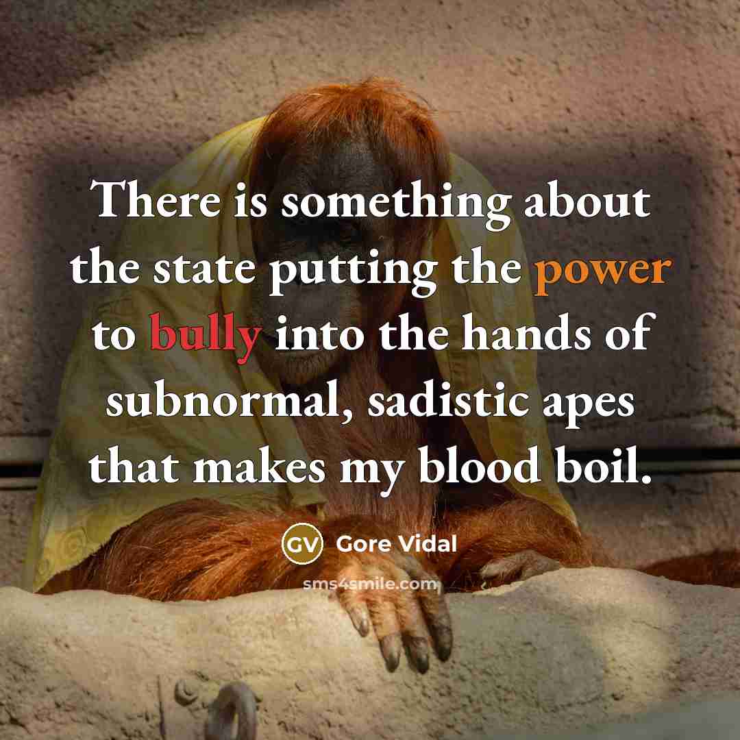 “There is something about the state putting the power to bully into the hands of subnormal, sadistic apes that makes my blood boil.” quote by Gore Vidal
