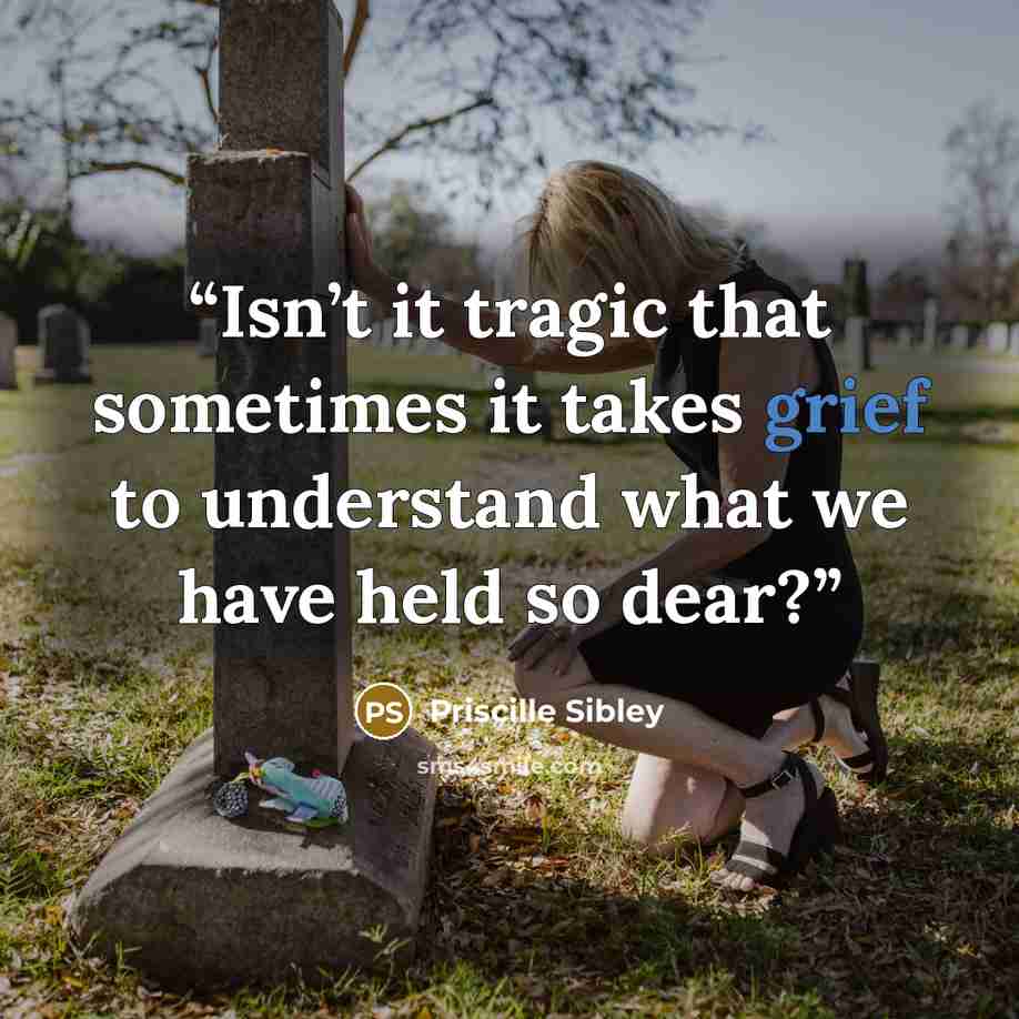 “Isn’t it tragic that sometimes it takes grief to understand what we have held so dear?” quote by Priscille Sibley