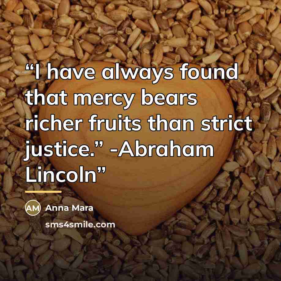 “I have always found that mercy bears richer fruits than strict justice.” -Abraham Lincoln” quote by Anna Mara