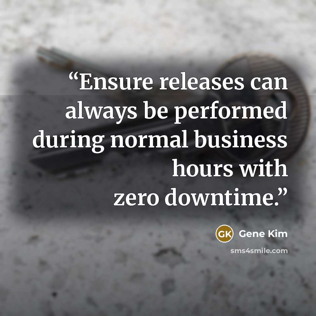 “Ensure releases can always be performed during normal business hours with zero downtime.” quote by Gene Kim