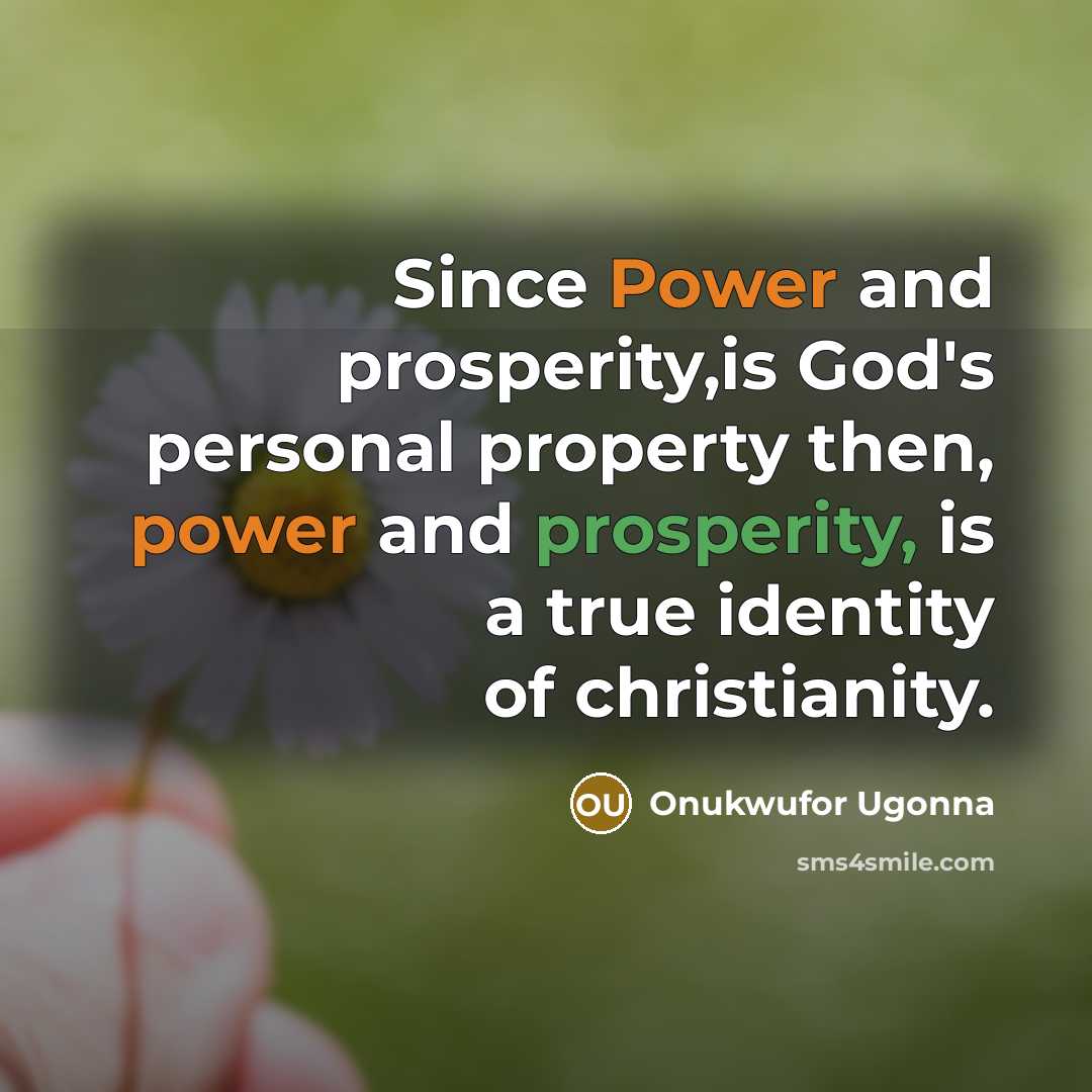 “Since Power and prosperity,is God's personal property then, power and prosperity, is a true identity of christianity.” quote by Onukwufor Ugonna