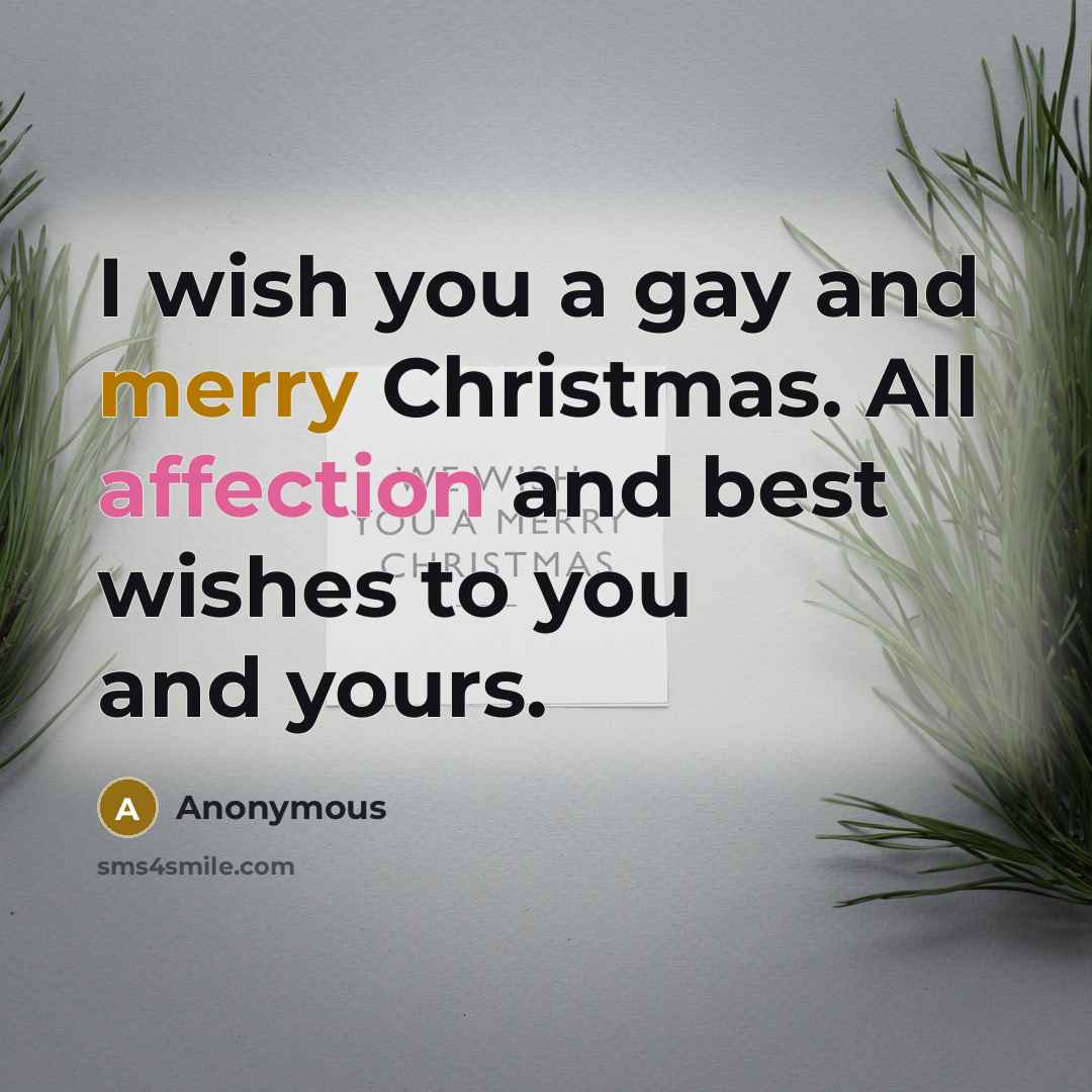 “I wish you a gay and merry Christmas. All affection and best wishes to you and yours.” quote by Anonymous