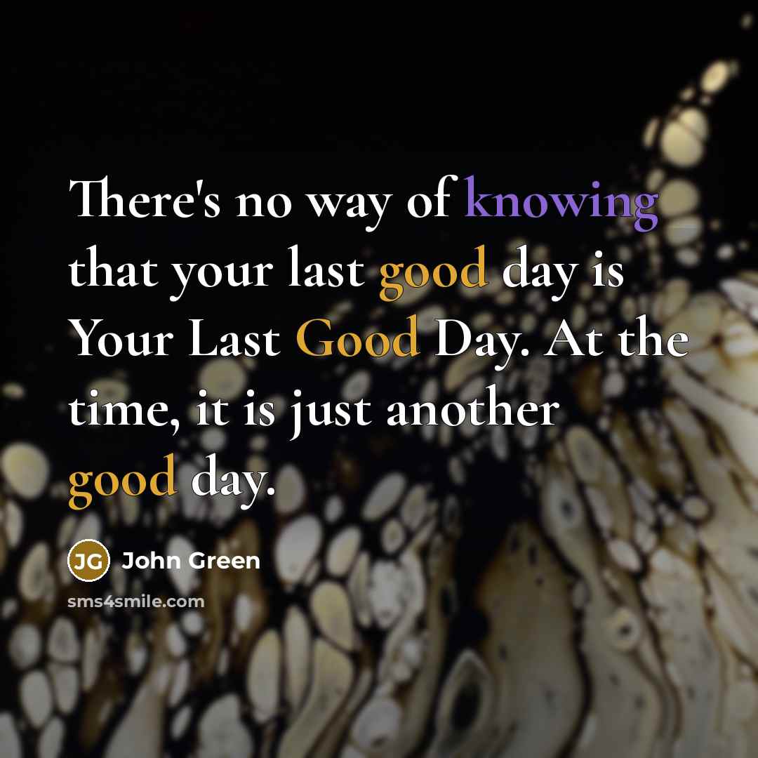 “There's no way of knowing that your last good day is Your Last Good Day. At the time, it is just another good day.” quote by John Green