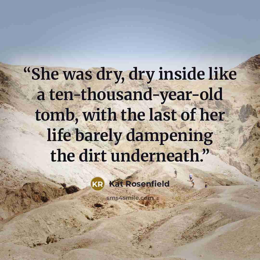 “She was dry, dry inside like a ten-thousand-year-old tomb, with the last of her life barely dampening the dirt underneath.” quote by Kat Rosenfield