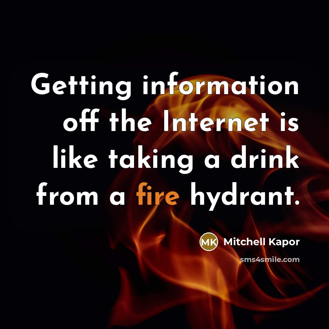 “Getting information off the Internet is like taking a drink from a fire hydrant.” quote by Mitchell Kapor