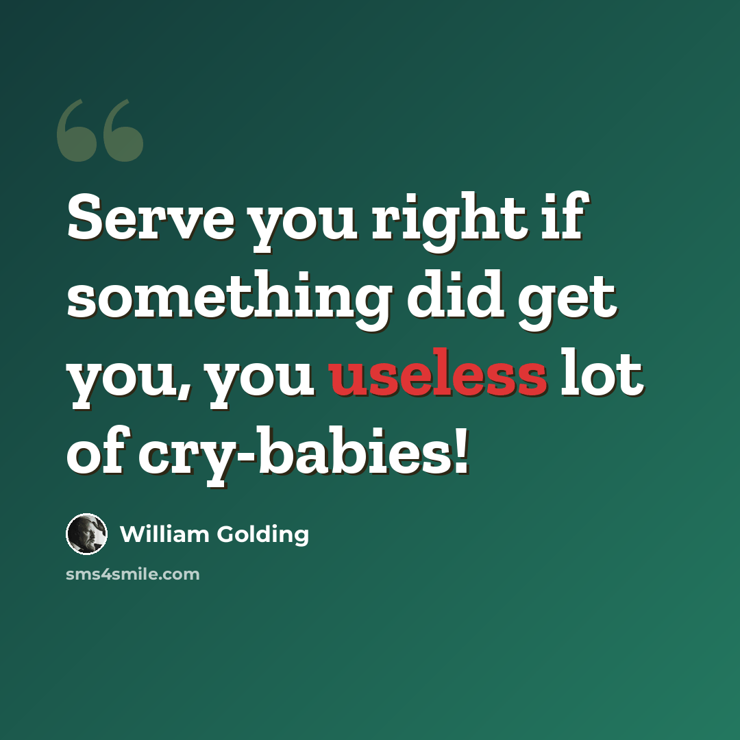 “Serve you right if something did get you, you useless lot of cry-babies!” quote by William Golding
