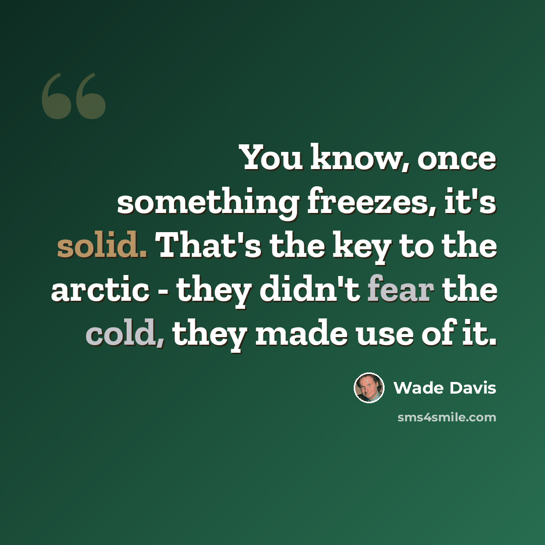 “You know, once something freezes, it's solid. That's the key to the arctic - they didn't fear the cold, they made use of it.” quote by Wade Davis