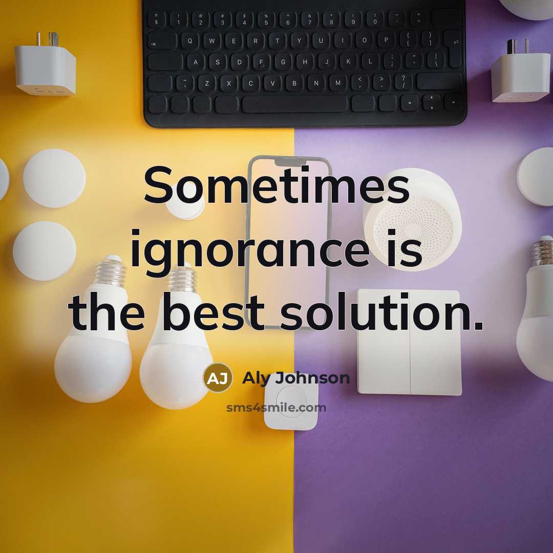 “Sometimes ignorance is the best solution.” quote by Aly Johnson