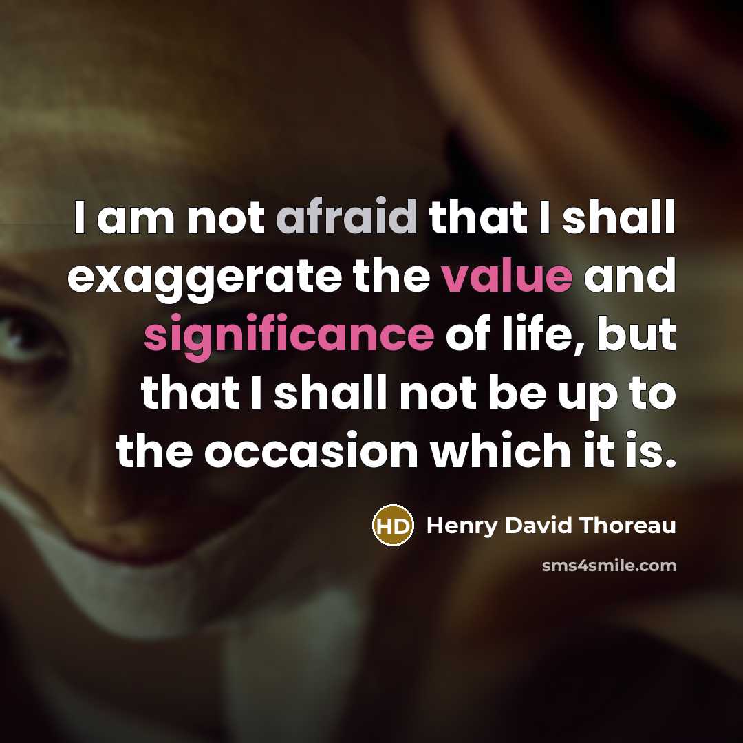“I am not afraid that I shall exaggerate the value and significance of life, but that I shall not be up to the occasion which it is.” quote by Henry David Thoreau