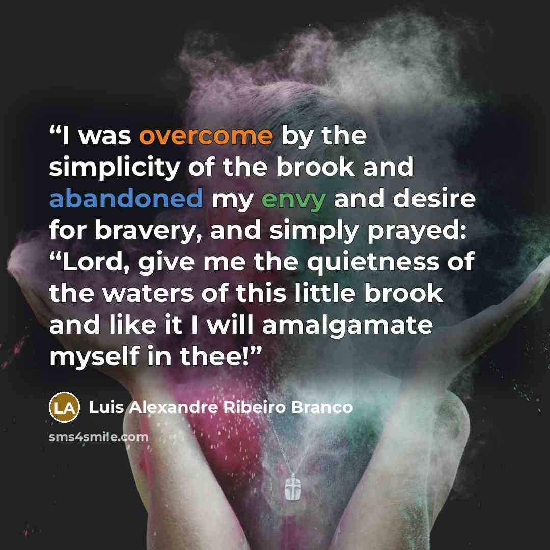 “I was overcome by the simplicity of the brook and abandoned my envy and desire for bravery, and simply prayed: “Lord, give me the quietness of the waters of this little brook and like it I will amalgamate myself in thee!” quote by Luis Alexandre Ribeiro Branco