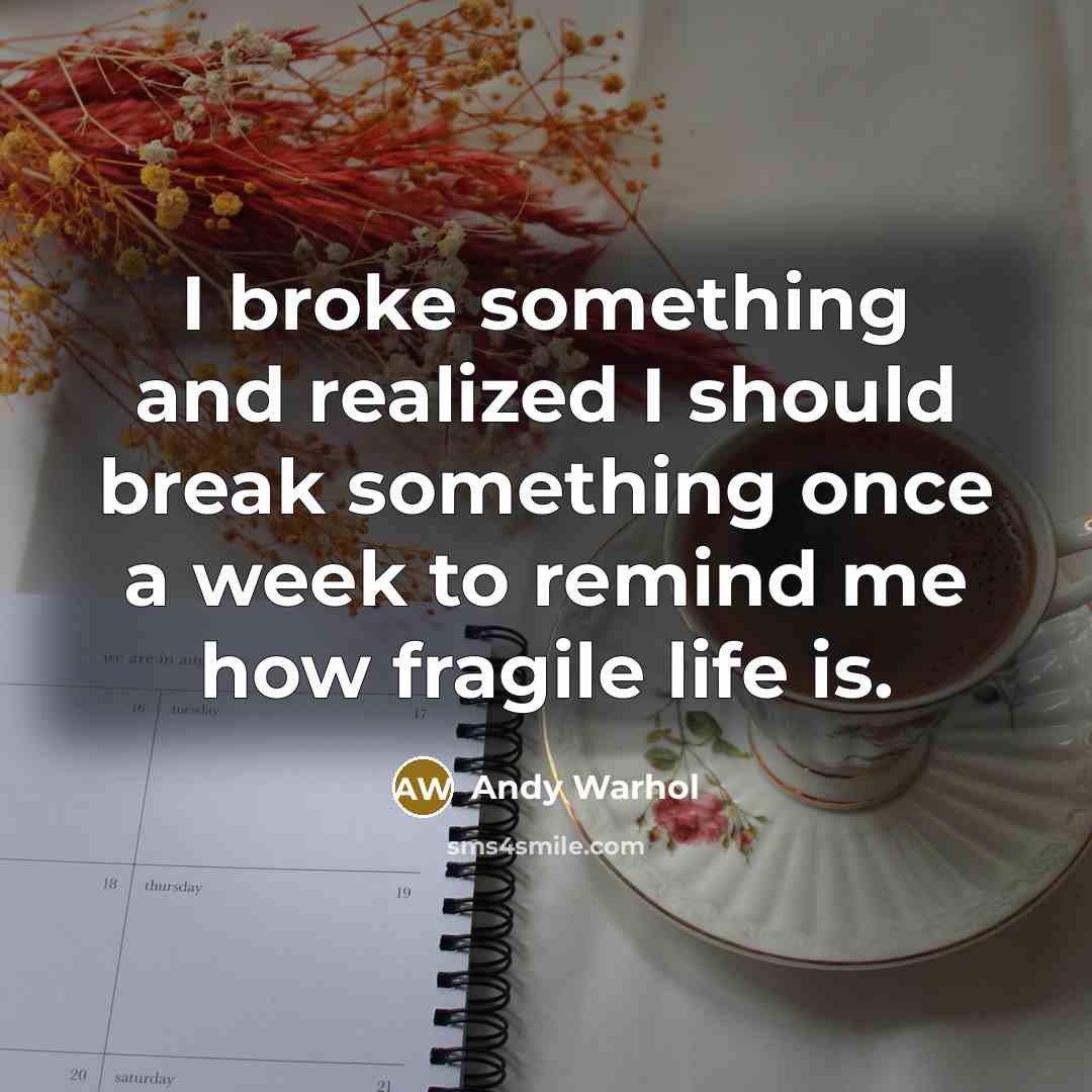 “I broke something and realized I should break something once a week to remind me how fragile life is.” quote by Andy Warhol