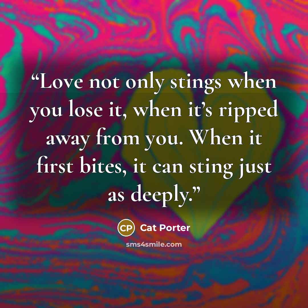 “Love not only stings when you lose it, when it’s ripped away from you. When it first bites, it can sting just as deeply.” quote by Cat Porter