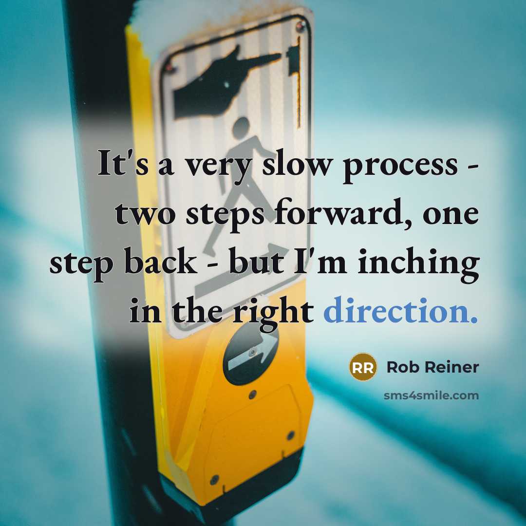 “It's a very slow process - two steps forward, one step back - but I'm inching in the right direction.” quote by Rob Reiner