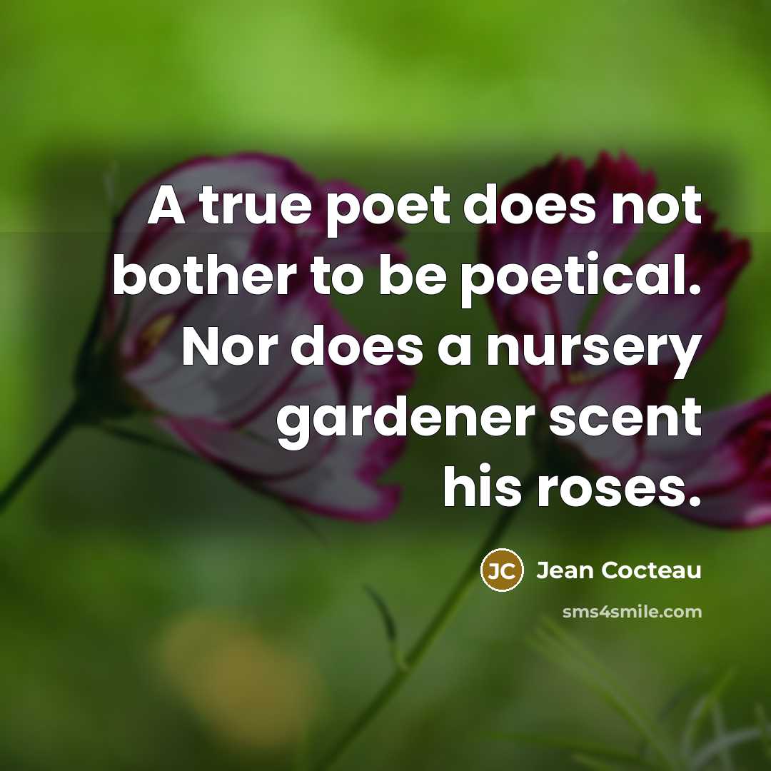 “A true poet does not bother to be poetical. Nor does a nursery gardener scent his roses.” quote by Jean Cocteau