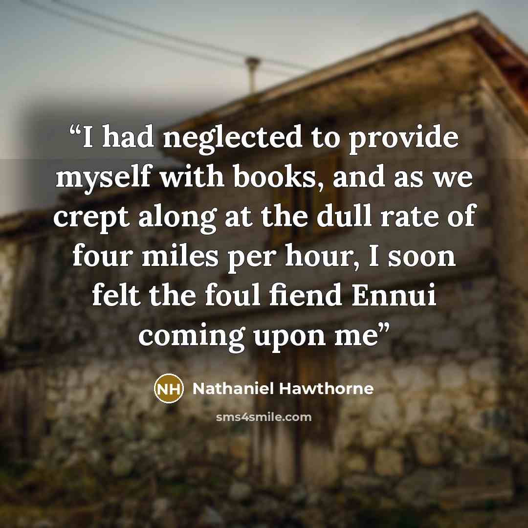 “I had neglected to provide myself with books, and as we crept along at the dull rate of four miles per hour, I soon felt the foul fiend Ennui coming upon me” quote by Nathaniel Hawthorne