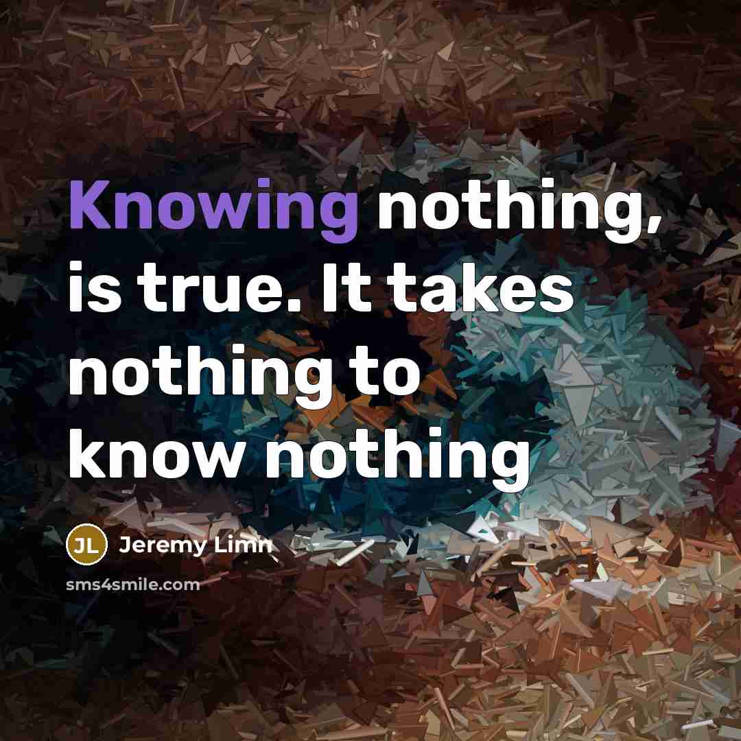 “Knowing nothing, is true. It takes nothing to know nothing” quote by Jeremy Limn