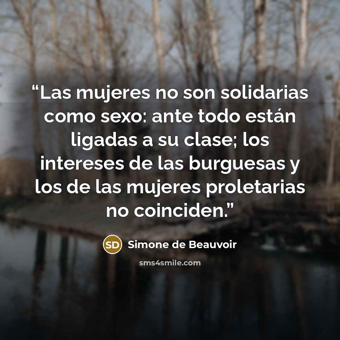 “Las mujeres no son solidarias como sexo: ante todo están ligadas a su clase; los intereses de las burguesas y los de las mujeres proletarias no coinciden.” quote by Simone de Beauvoir