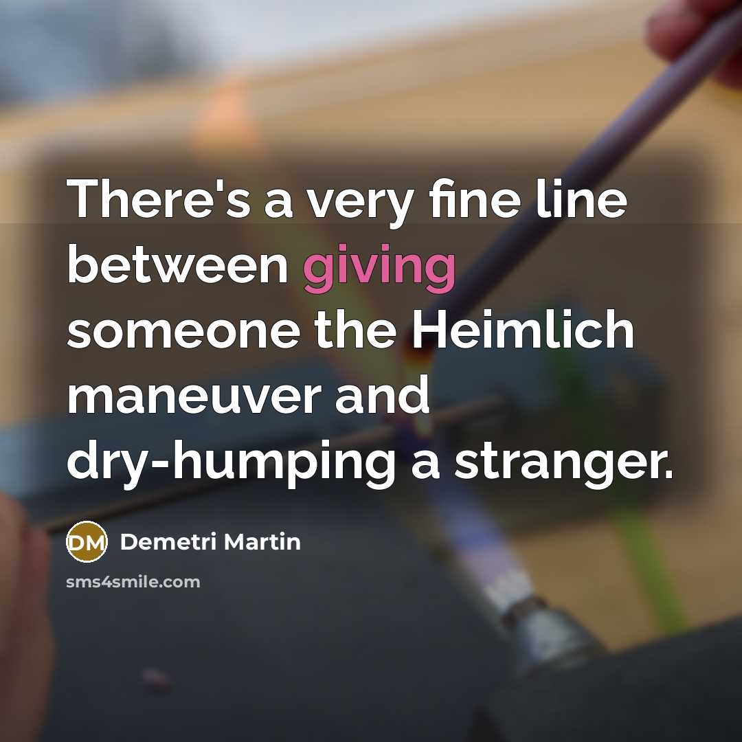 “There's a very fine line between giving someone the Heimlich maneuver and dry-humping a stranger.” quote by Demetri Martin