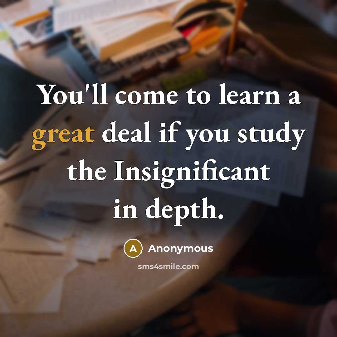 “You'll come to learn a great deal if you study the Insignificant in depth.” quote by Anonymous