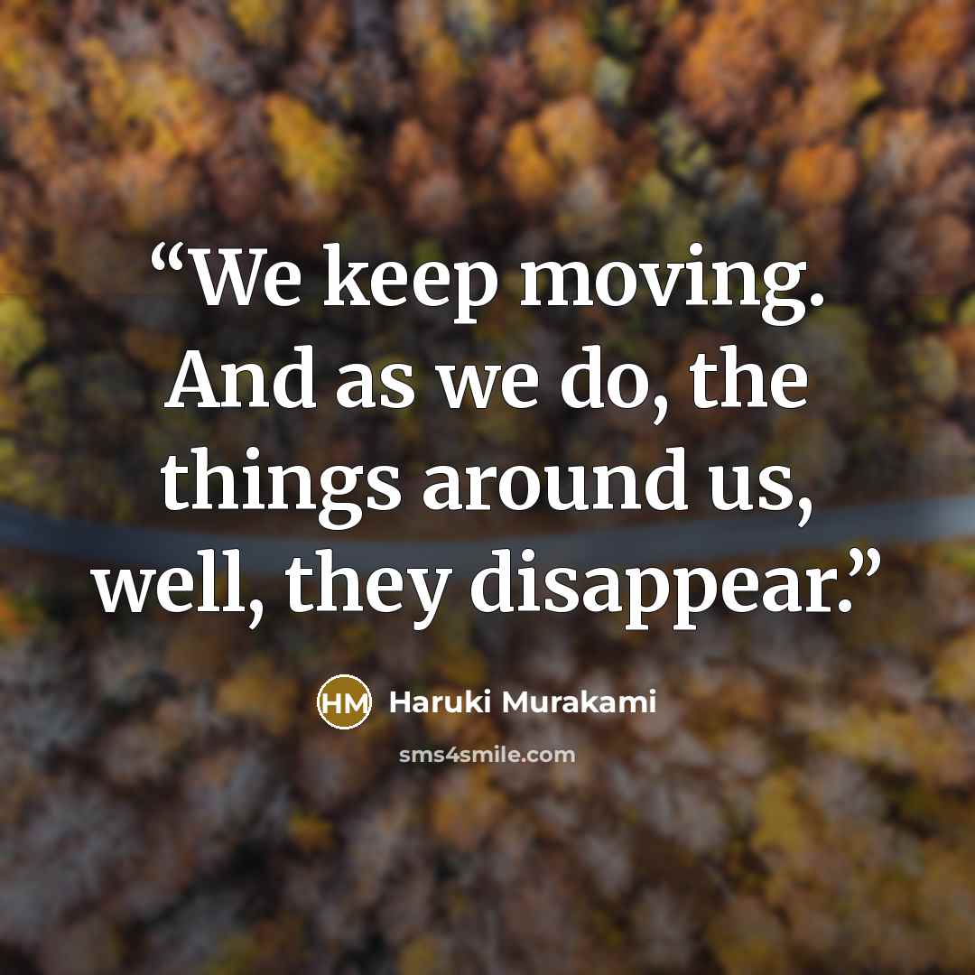 “We keep moving. And as we do, the things around us, well, they disappear.” quote by Haruki Murakami