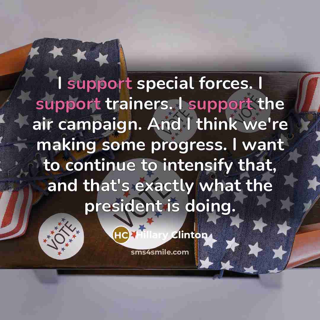 “I support special forces. I support trainers. I support the air campaign. And I think we're making some progress. I want to continue to intensify that, and that's exactly what the president is doing.” quote by Hillary Clinton