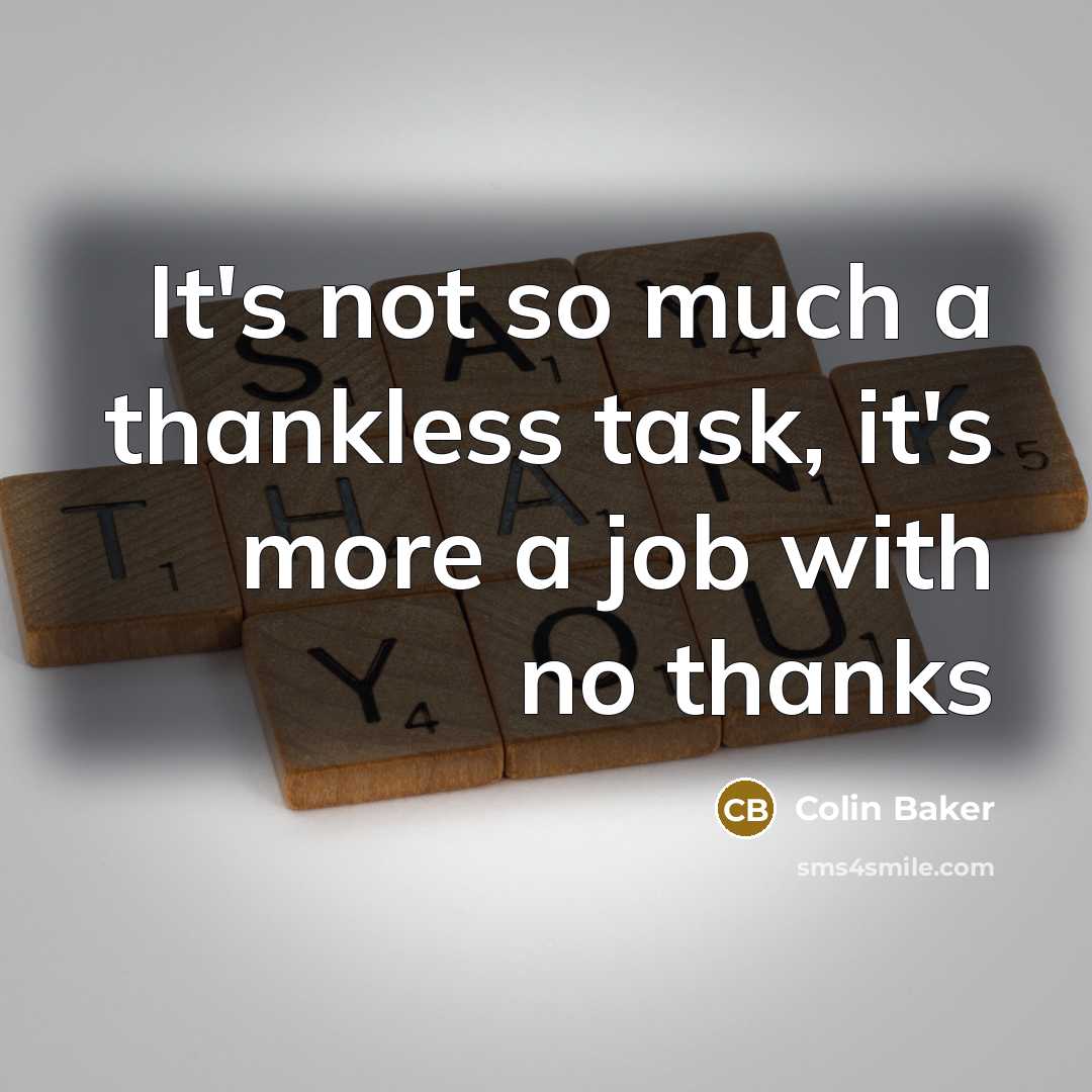 “It's not so much a thankless task, it's more a job with no thanks” quote by Colin Baker