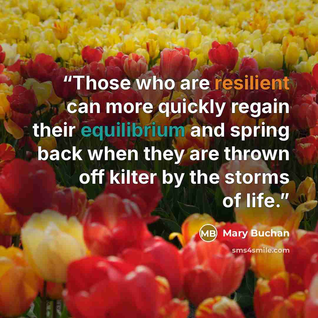 “Those who are resilient can more quickly regain their equilibrium and spring back when they are thrown off kilter by the storms of life.” quote by Mary Buchan