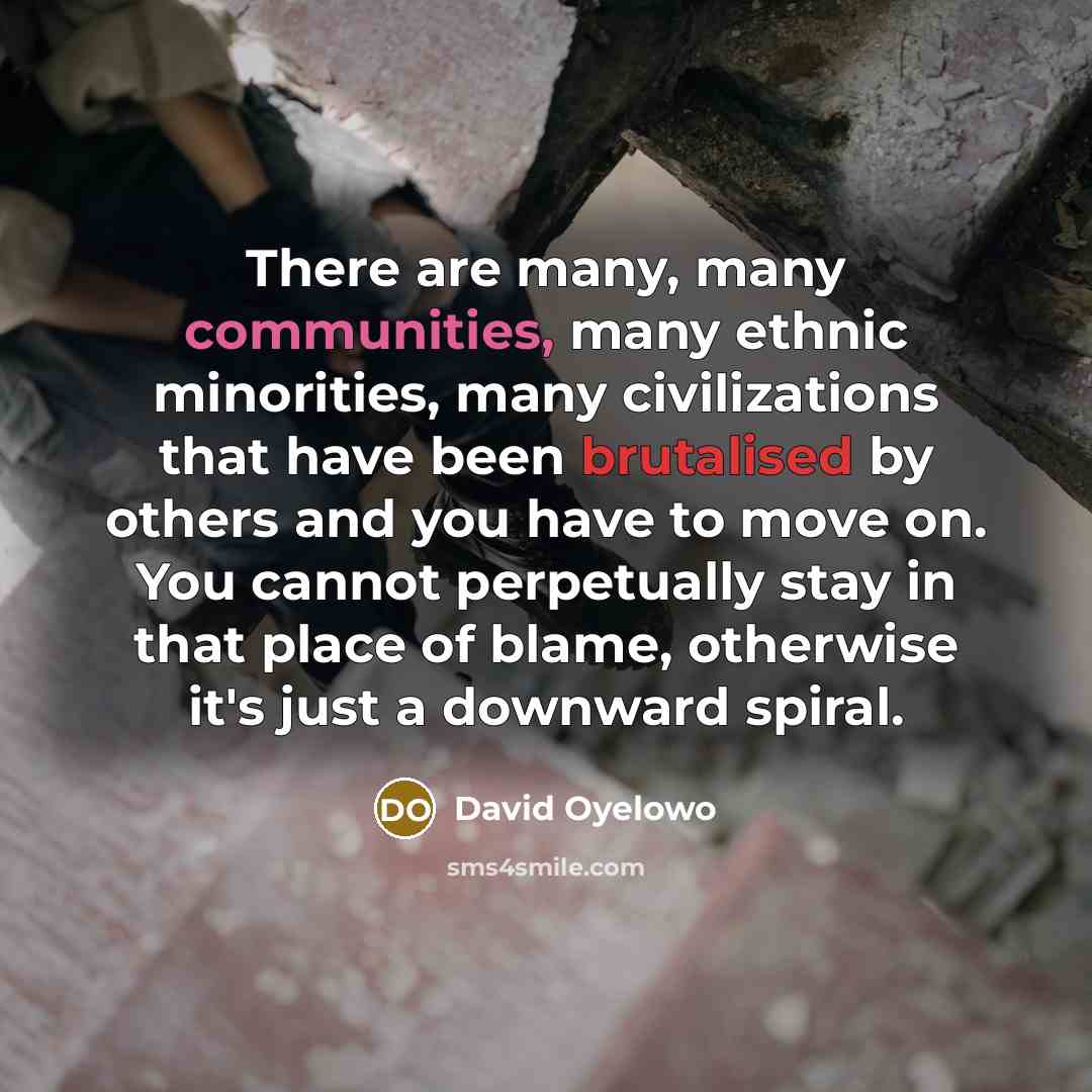 “There are many, many communities, many ethnic minorities, many civilizations that have been brutalised by others and you have to move on. You cannot perpetually stay in that place of blame, otherwise it's just a downward spiral.” quote by David Oyelowo