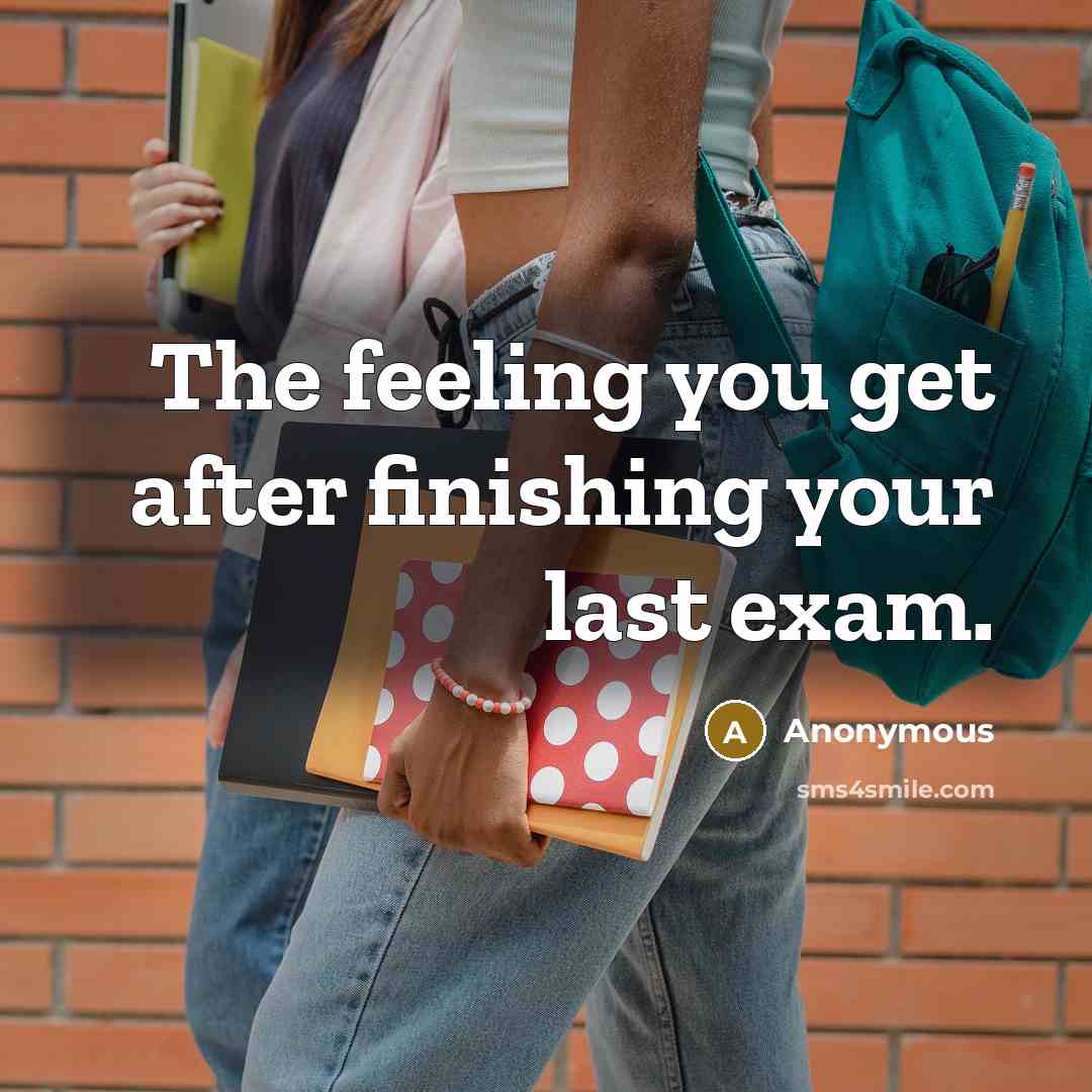 “The feeling you get after finishing your last exam.” quote by Anonymous