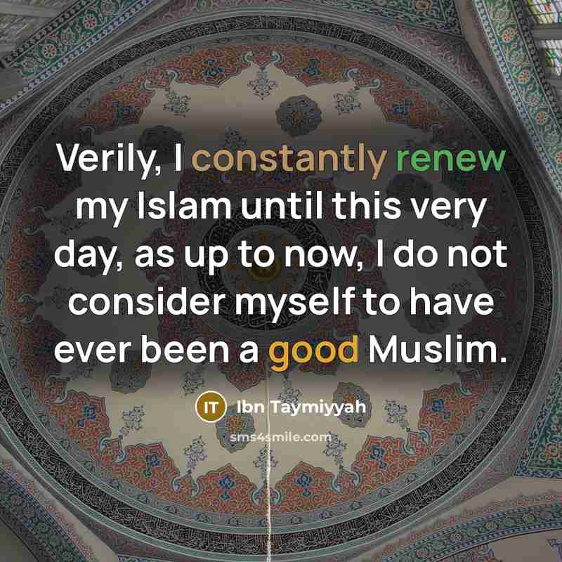 “Verily, I constantly renew my Islam until this very day, as up to now, I do not consider myself to have ever been a good Muslim.” quote by Ibn Taymiyyah
