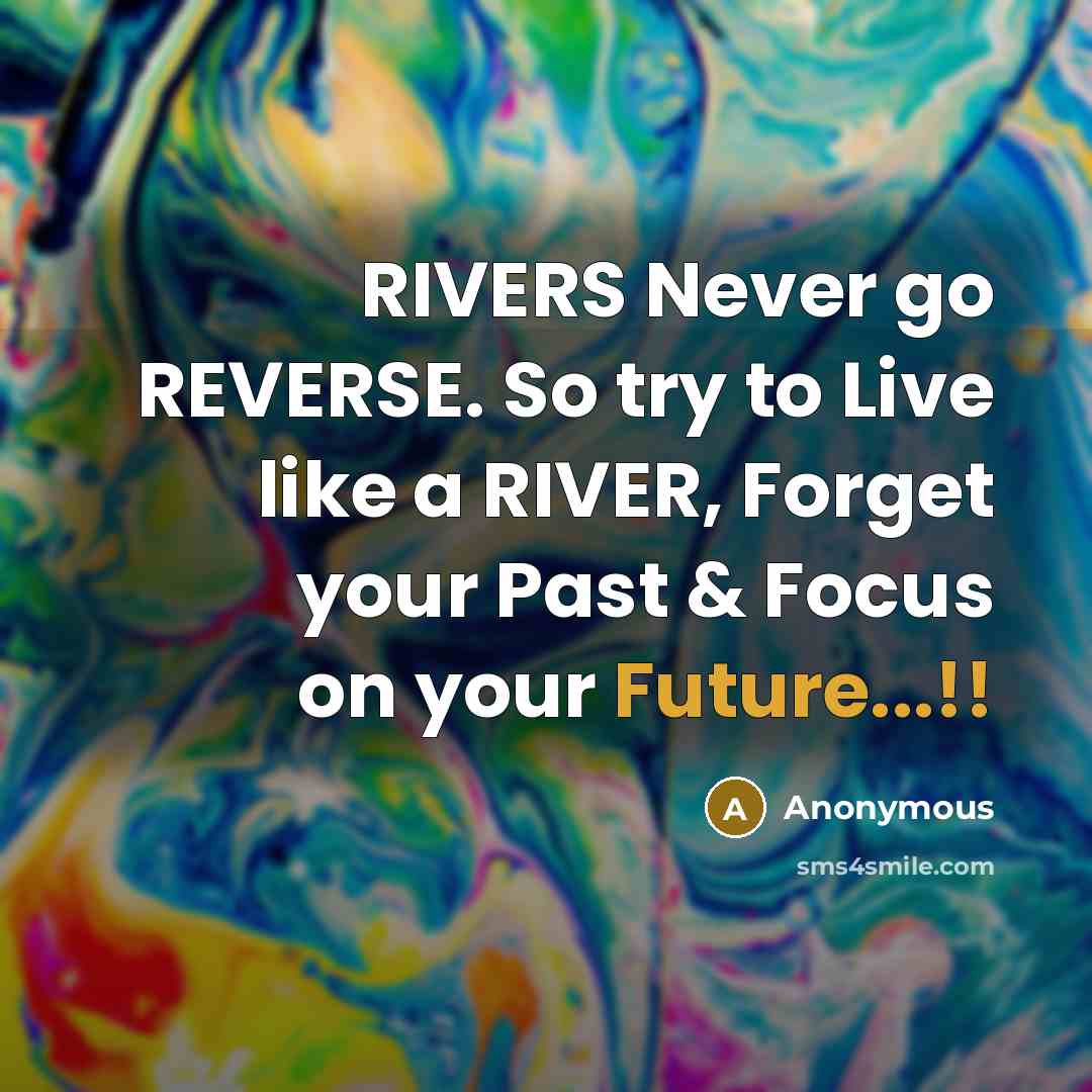 “RIVERS Never go REVERSE. So try to Live like a RIVER, Forget your Past & Focus on your Future...!!” quote by Anonymous